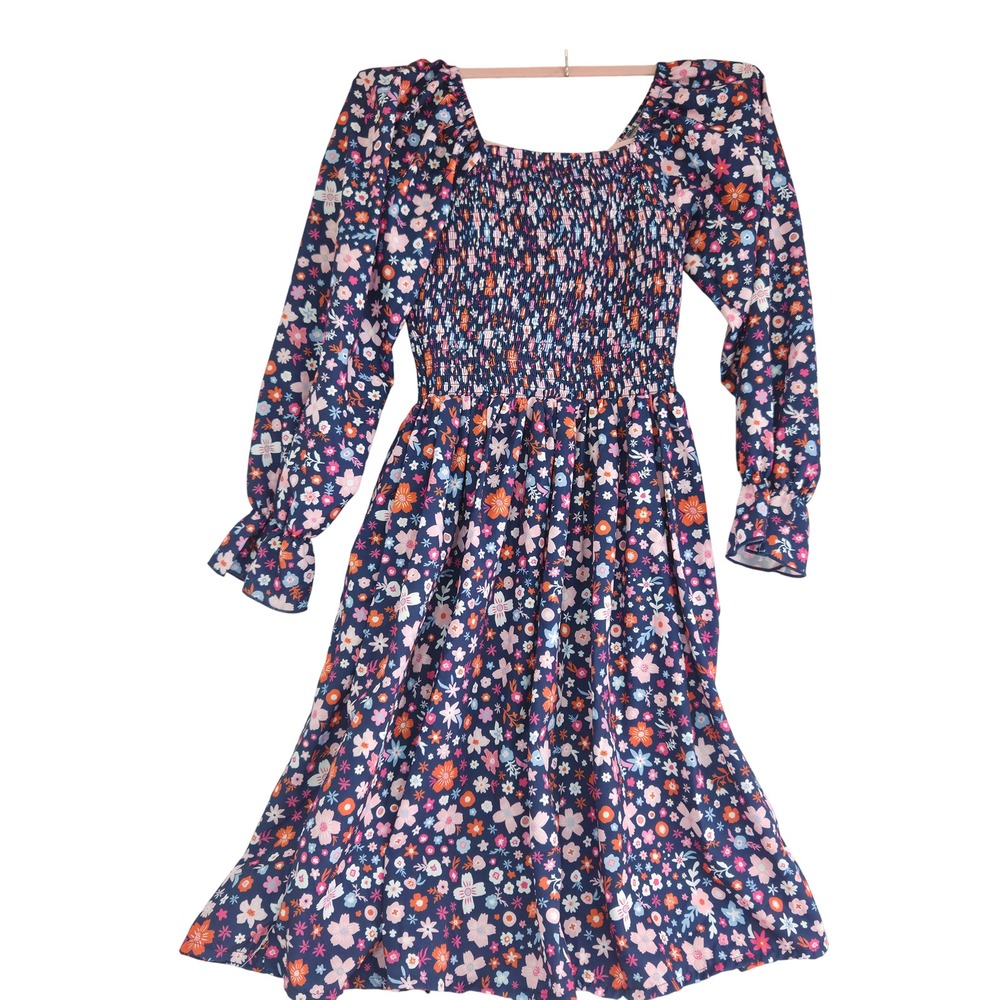 Little & Me Matching Floral Dresses Set 3 Mommy and Me S M XL Navy NWT Smocked - Picture 3 of 12